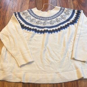Lane Bryant Cream Sweater with Blue Nordic Pattern never worn